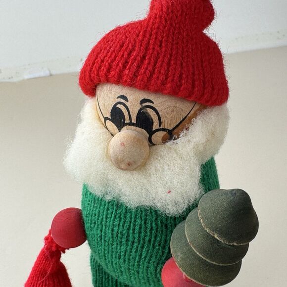 Tomte Vintage Sweden 6” Christmas Figure Wooden Decor Art Grandpa w Tree, Child - Picture 8 of 12